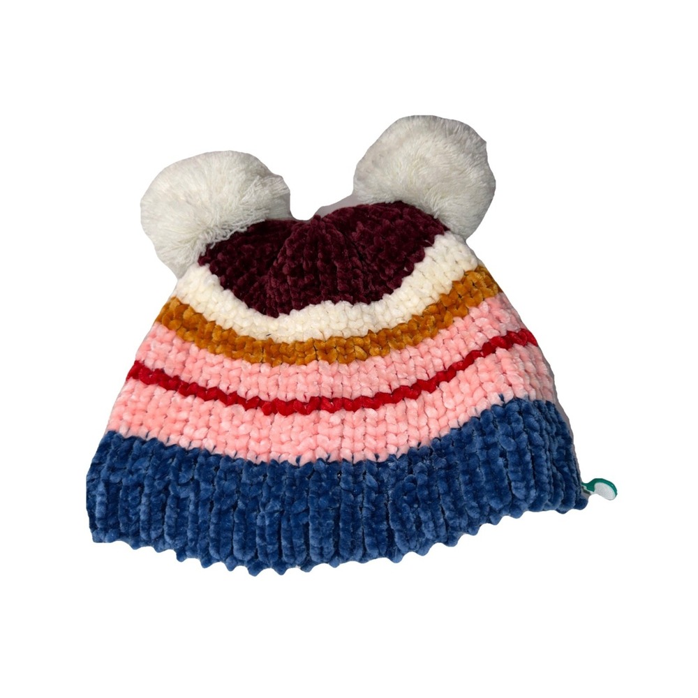 New Old Navy Girls Colorful Rainbow Striped Knit Pom Beanie Hat NWOT